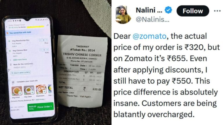 Zomato Responds After Woman Highlights Huge Price Difference – ‘₹655 For An Order Worth ₹320’