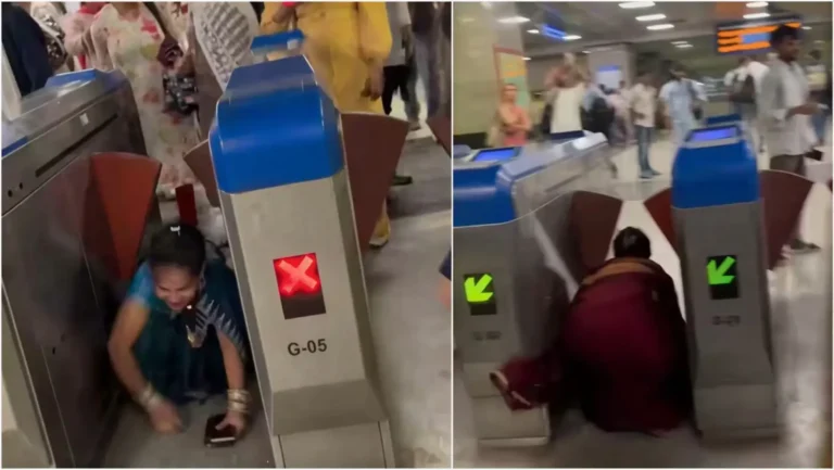 Delhi Metro Viral Video: Women Crawl Under Automated Gates to Skip Fare, Children Follow