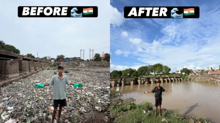 20-Year-Old Man Cleans Polluted River With His Bare Hands, Internet Asks ‘Where Is The Municipality?